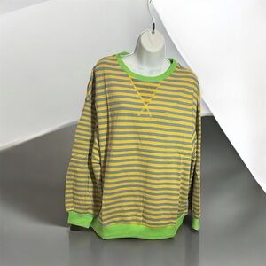 Athmile Y2K Oversized Striped Sweater – Green/Yellow/Blue – Size S – NWT